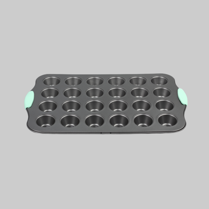 non-stick bakeware 24 cup muffin pan with silicone handle