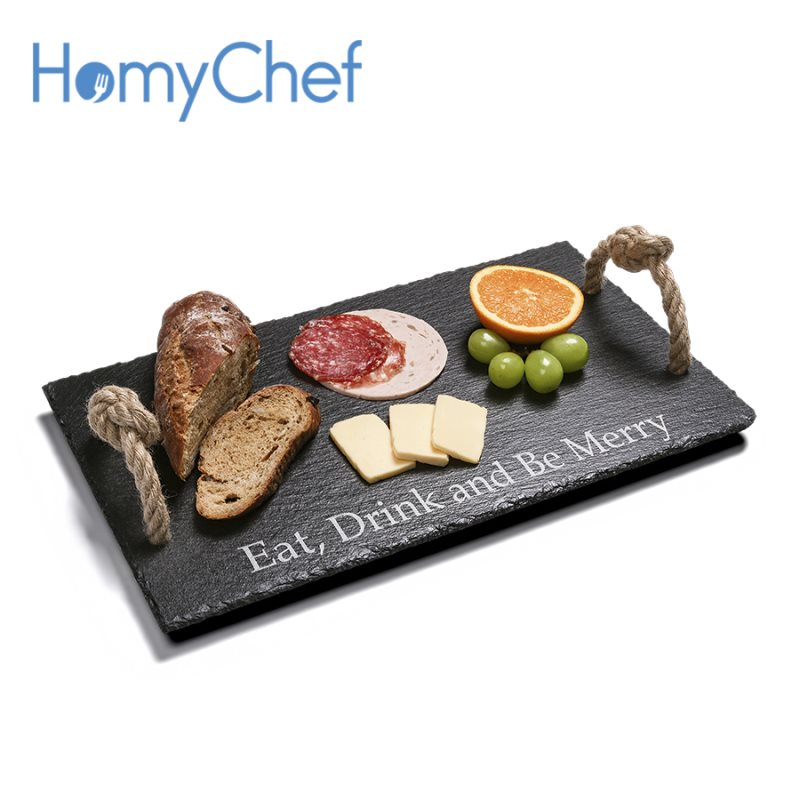 Slate serving tray with rope handle