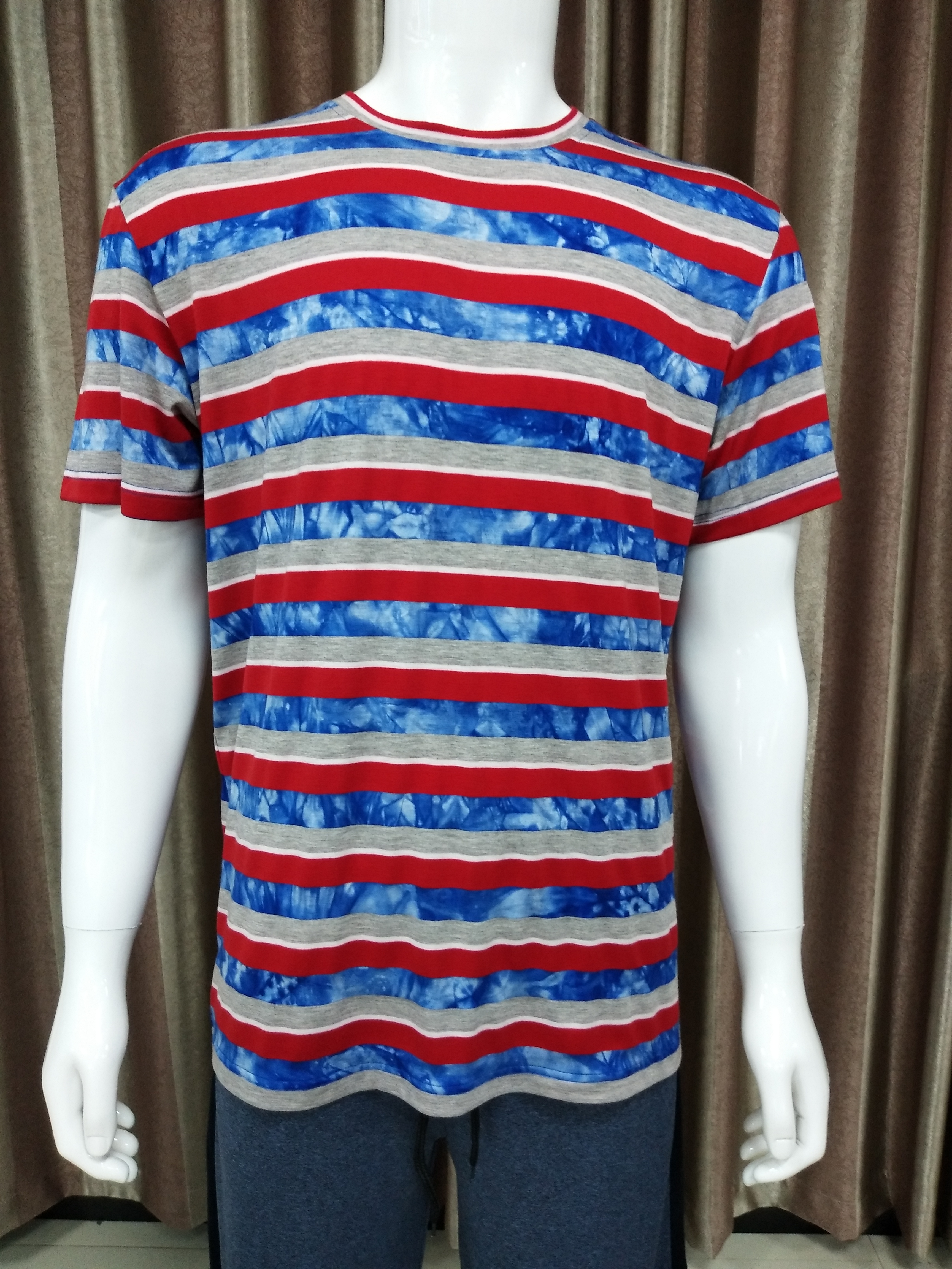 TC fabric colorful yarn-dyed self material neck T shirt