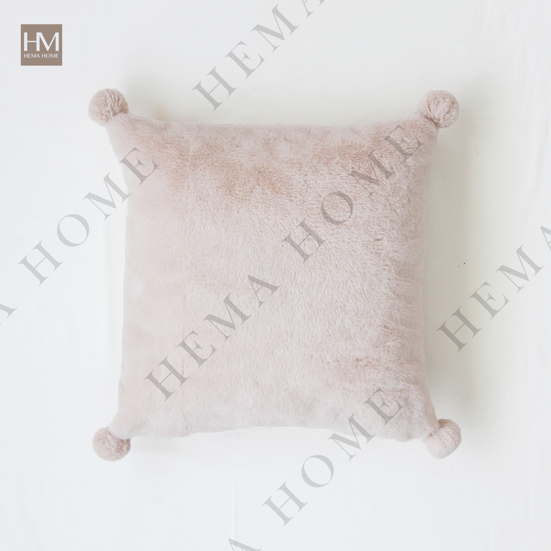 1 Faux Rabbit Fur Cushion With Balls