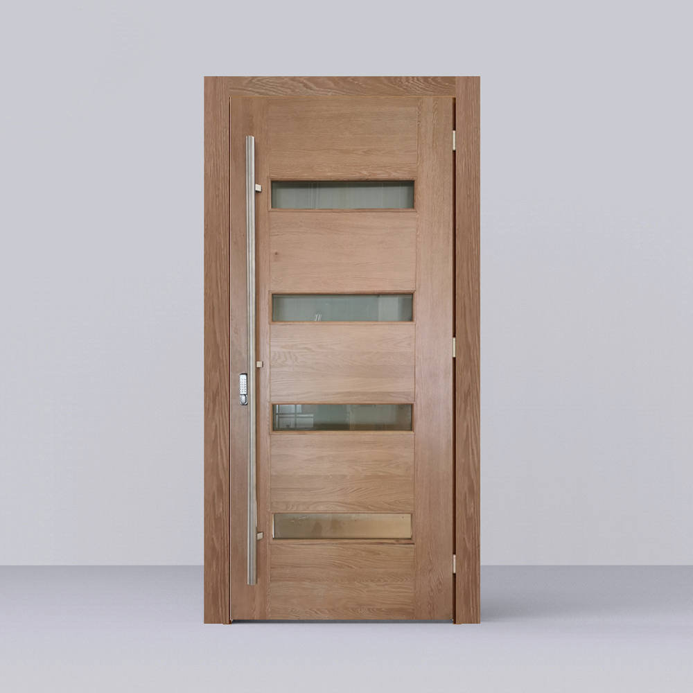 Entrance Door of Solid Oak wood with Tempered Glass