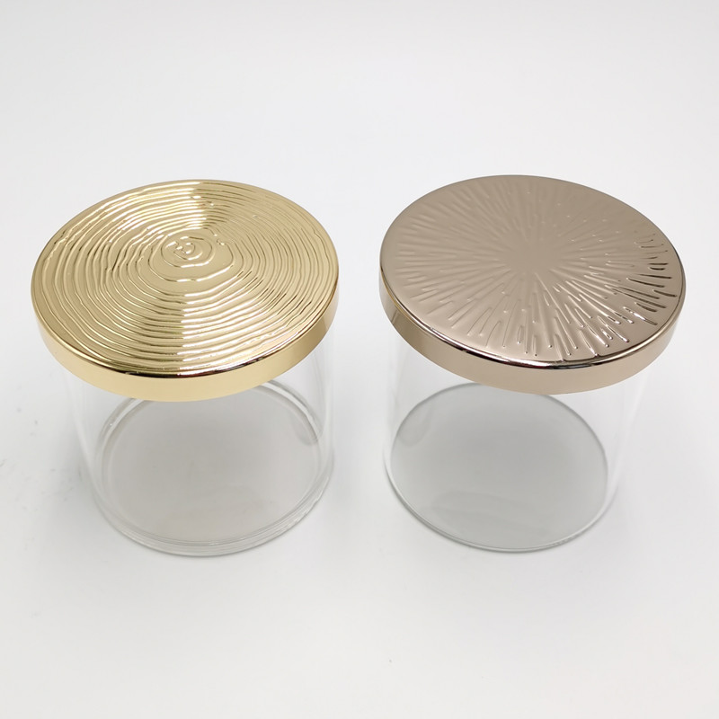 Promotional Unique Glass Candle Jars With Gold and Rose Gold Metal Lid