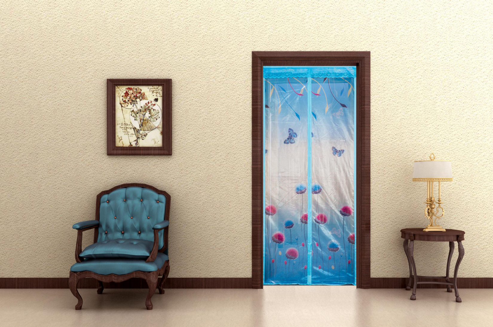 blue color magnetic door screen