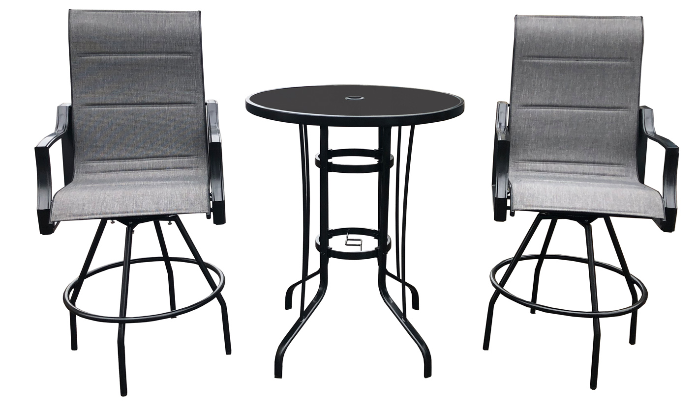 3PC padded sling swivel chair set