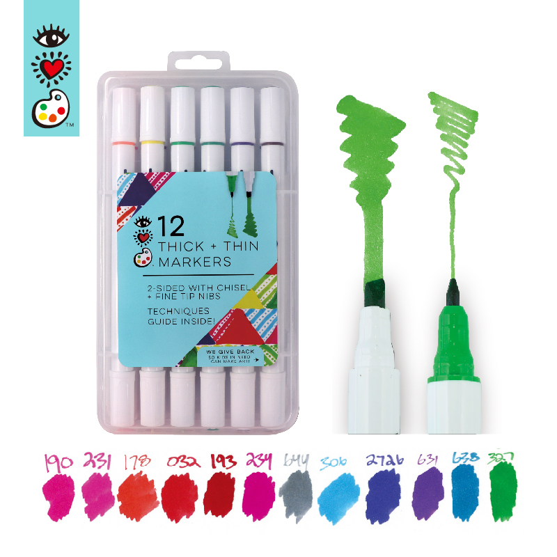 Portable case packed 12 counts dual tip permanent alcohol marker