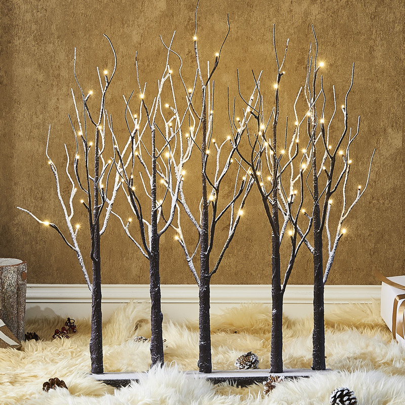 Lighted Snowy Brown Tree Branch Grove Willow Fence 30IN 88 LED Branch Twig Lights for Lighted Flocked Christmas Tree Decor Indoor Outdoor Plug in