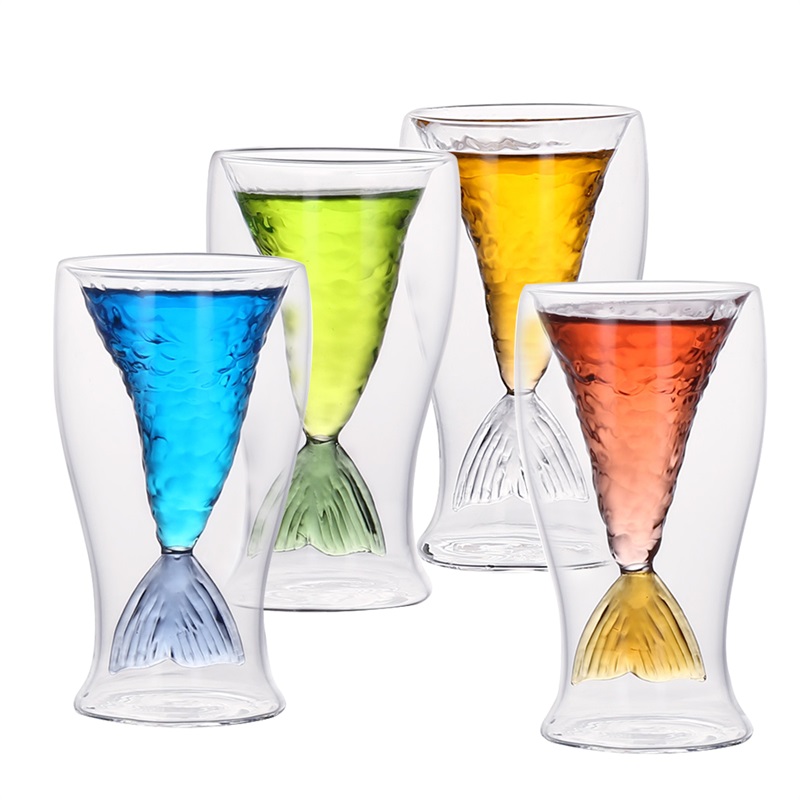 Colorful High Borosilicate Double Wall Glass Cup Fishtail Cup Shot glasses