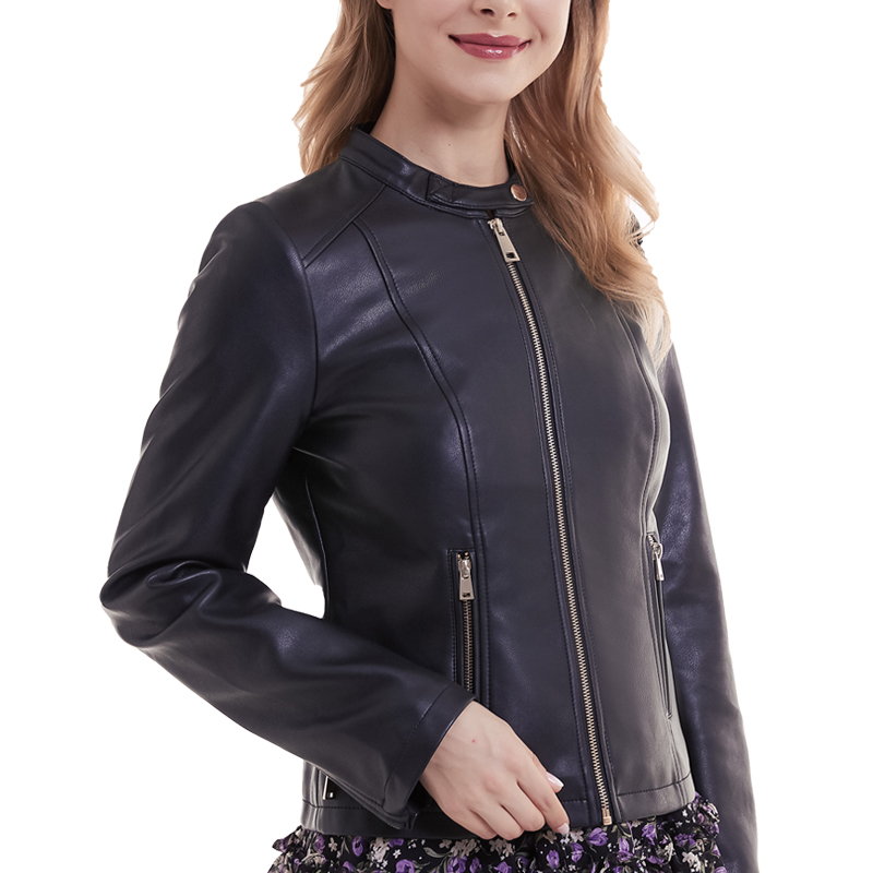 Women's Faux Leather Jacket, Zip Up Moto Biker Coat, Short PU Motorcycle Outwear 016