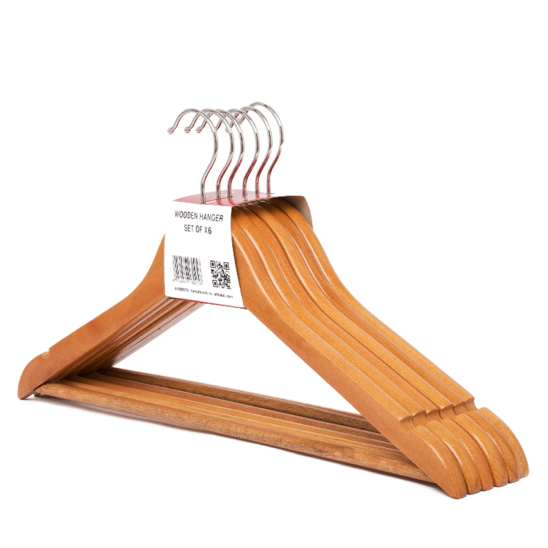 Wooden Coat Hangers Suit Garment Clothes Wardrobe Wood Hanger With Trouser Bar