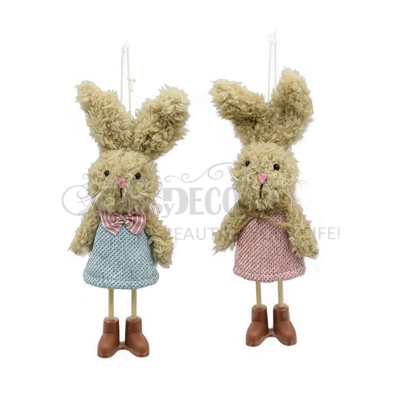 Fabric boy and girl rabbit with stick leg and plastic shoes hanging decor