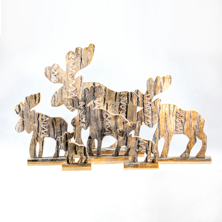 Wooden deer shape with rectangle base, glitter finished,
