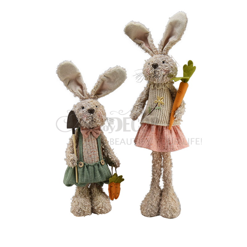 2asst.fabric Standing Boy&girl Rabbit W/Telescoping Legs