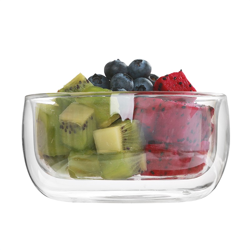 High Temperature Small Double Wall Glass Bowl Ice Cream Dessert Bowls