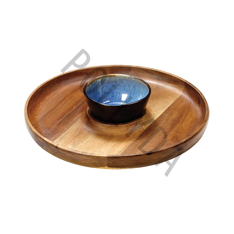 Acacia Wood snack Tray With Ceramic sauce Dish AC030S2