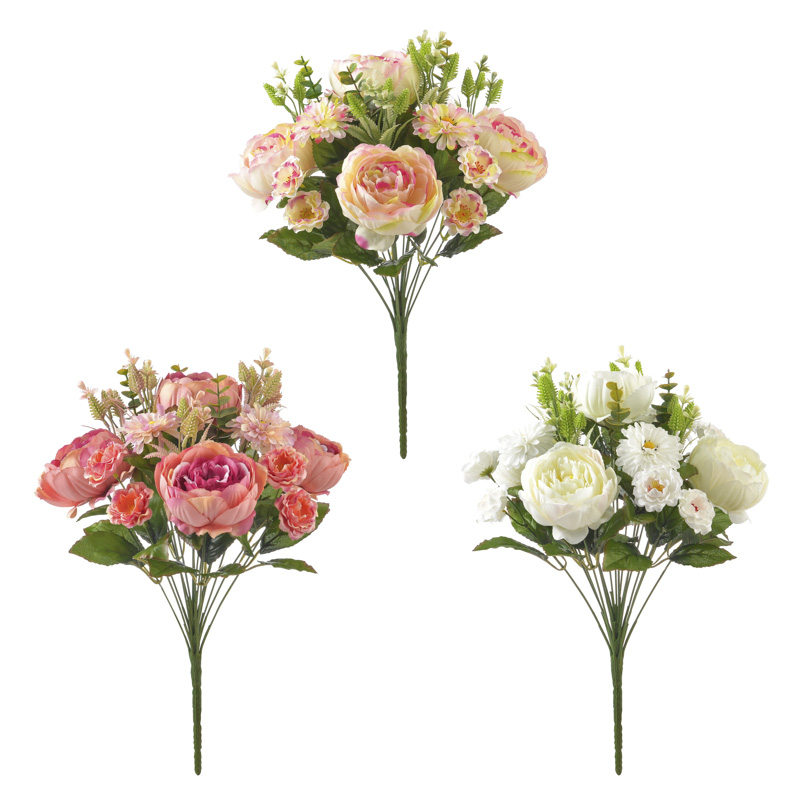 18127069 fabric peony bush X 18 stems