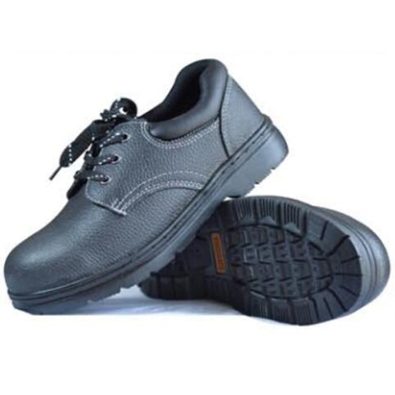 Cowhide Vamp PU Collar Industrial Safety Shoes with Rubber Glued Sole, Metal Toe Cap & Metal Midsole