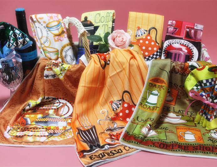 Microfibre kitchen towel with transferred printin