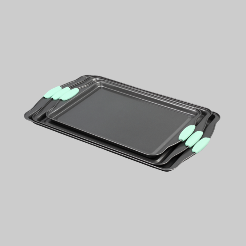 non-stick bakeware cookie sheet with silicone handle