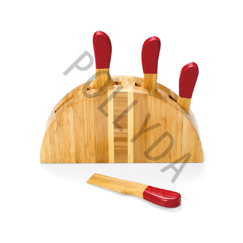 Fishbone Bamboo knife block+bamboo cheese knife