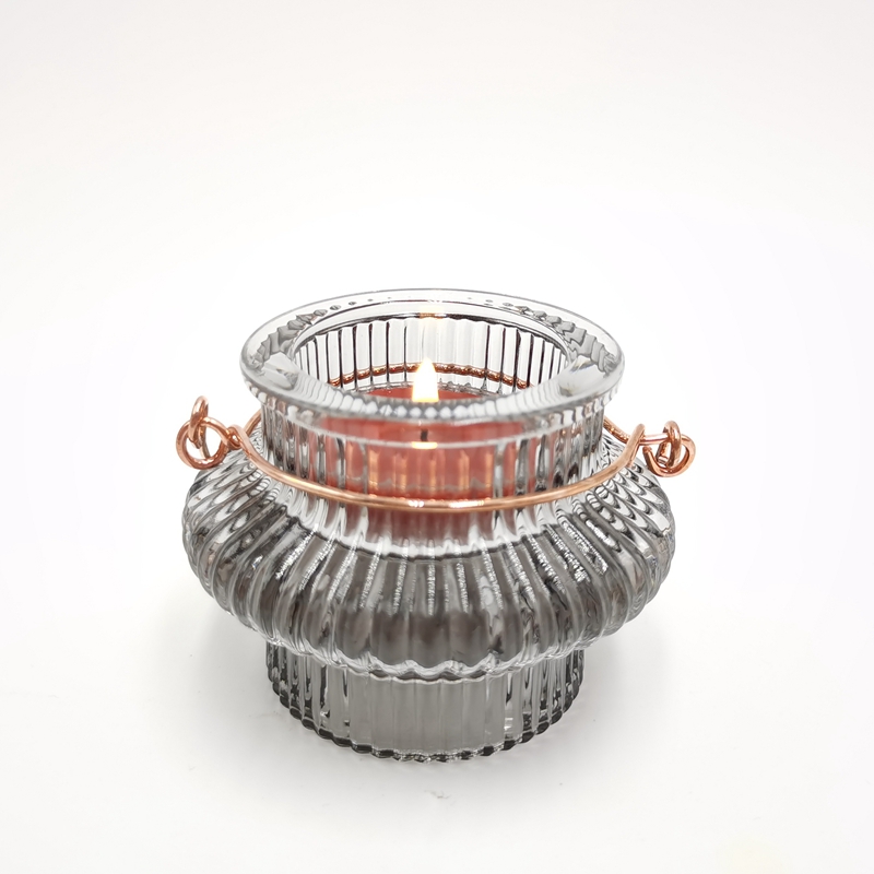 Elegant colorful ribbed lantern shaped tealight candle holders