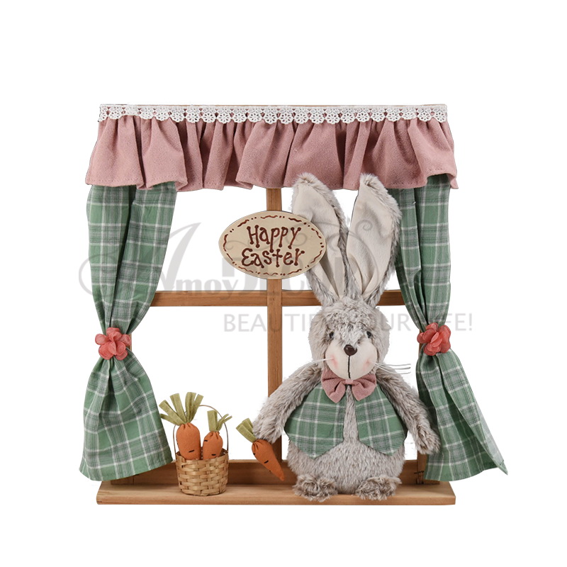 Fabric Rabbit Front Window W/Happy Easter Words