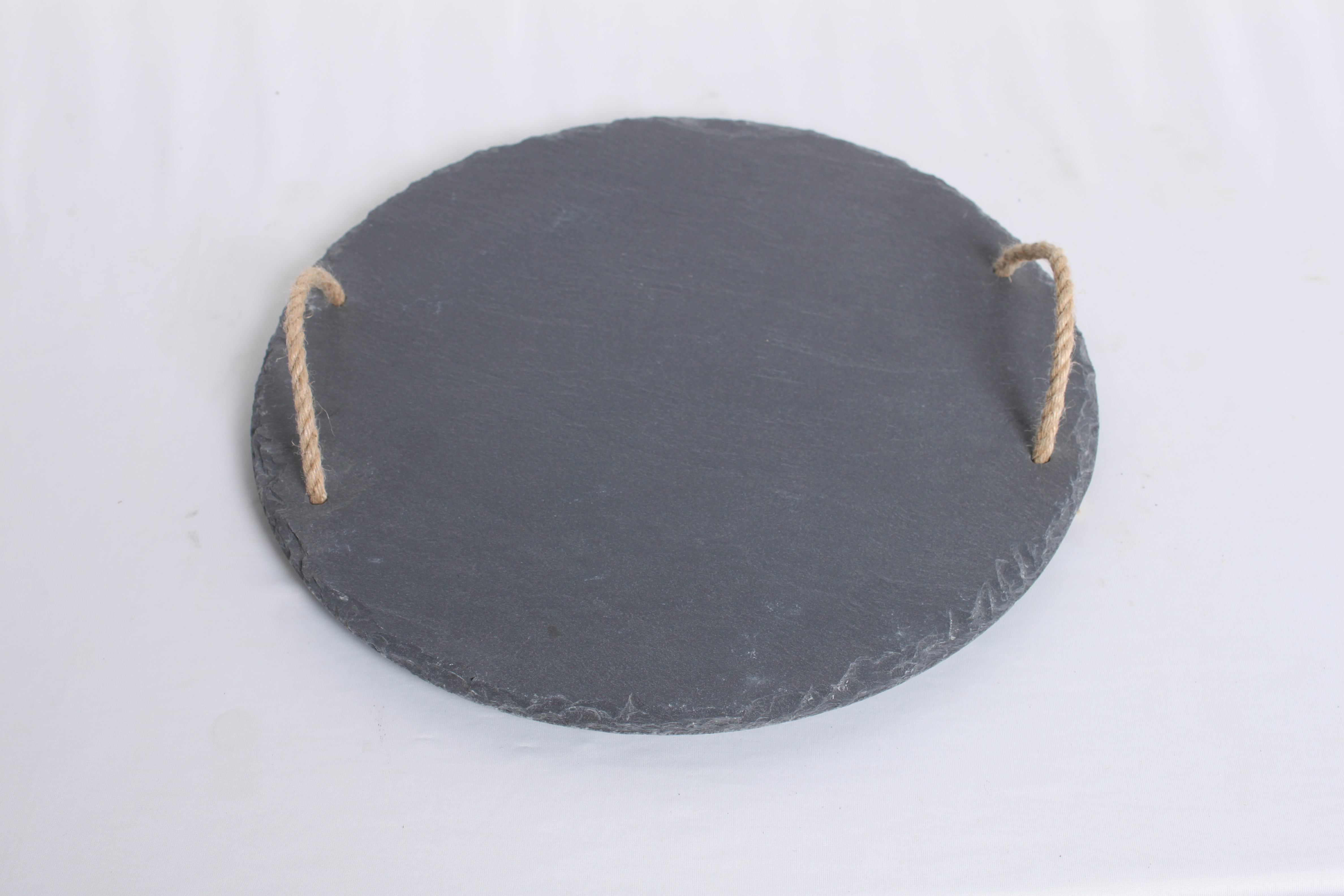 Slate Serving Tray With Rope Handles Round Rough Chipped Edges