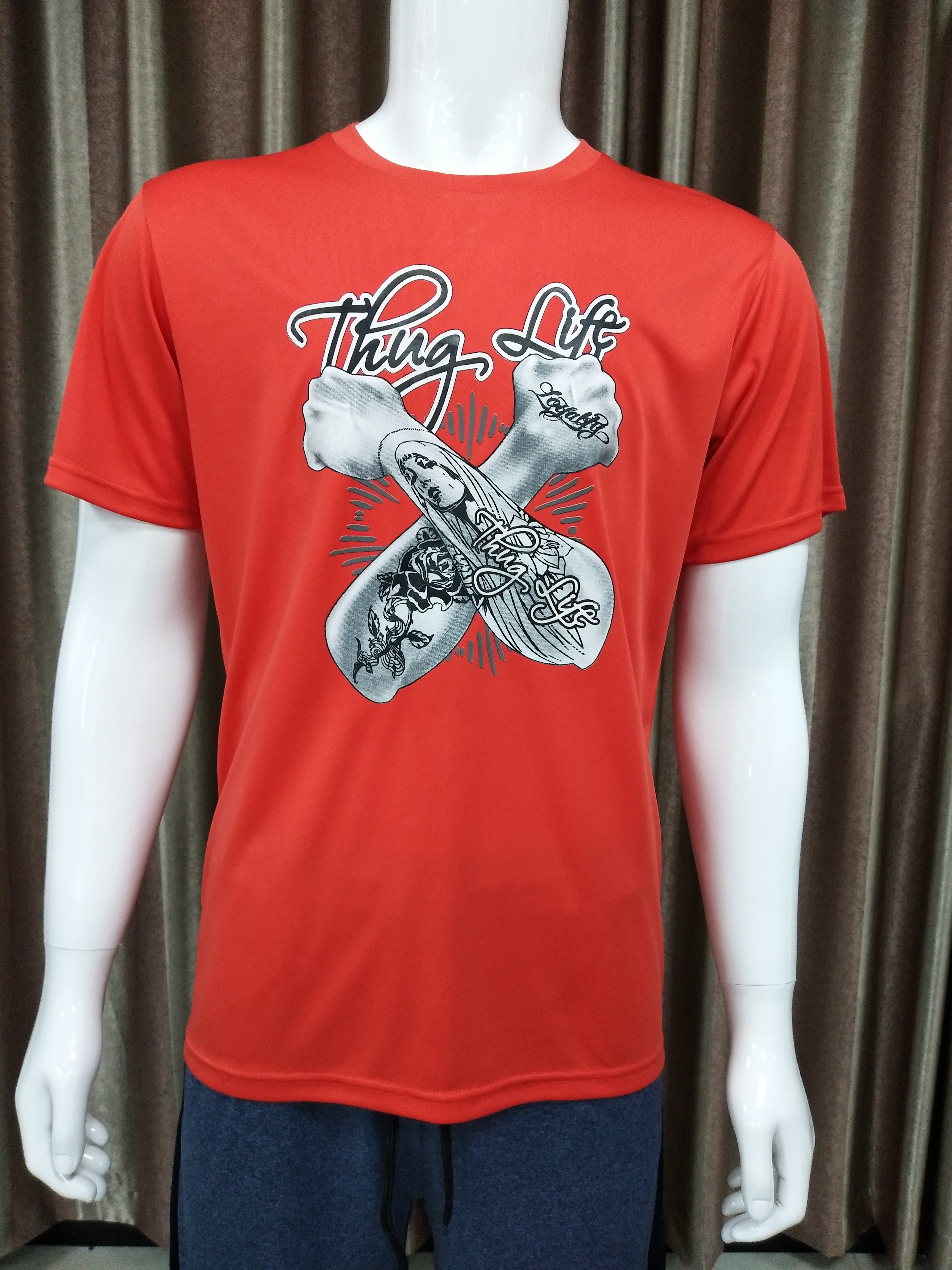 160gsm 100% polyester single face rubber print T shirt