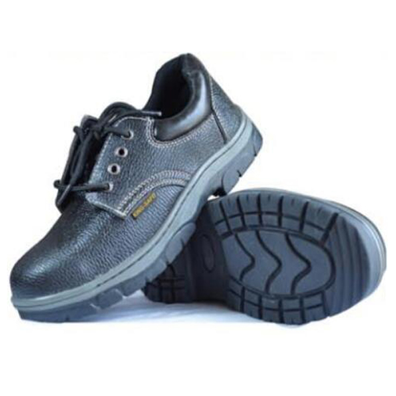 Cowhide Vamp PU Collar Industrial Safety Shoes with Rubber Glued Sole in Double Colors, Metal Toe Cap & Metal Midsole