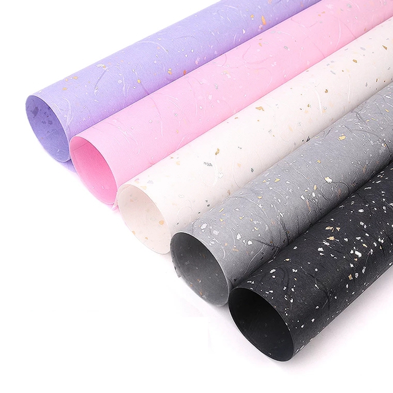 BOPP laminated shiny metallic foils embedded waterproof flower wrapping paper