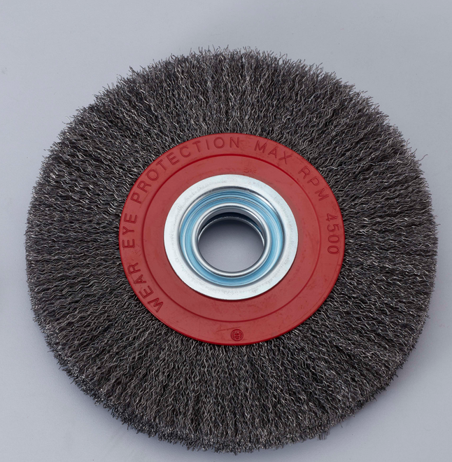 Crimped wire wheel brush for bench grinder