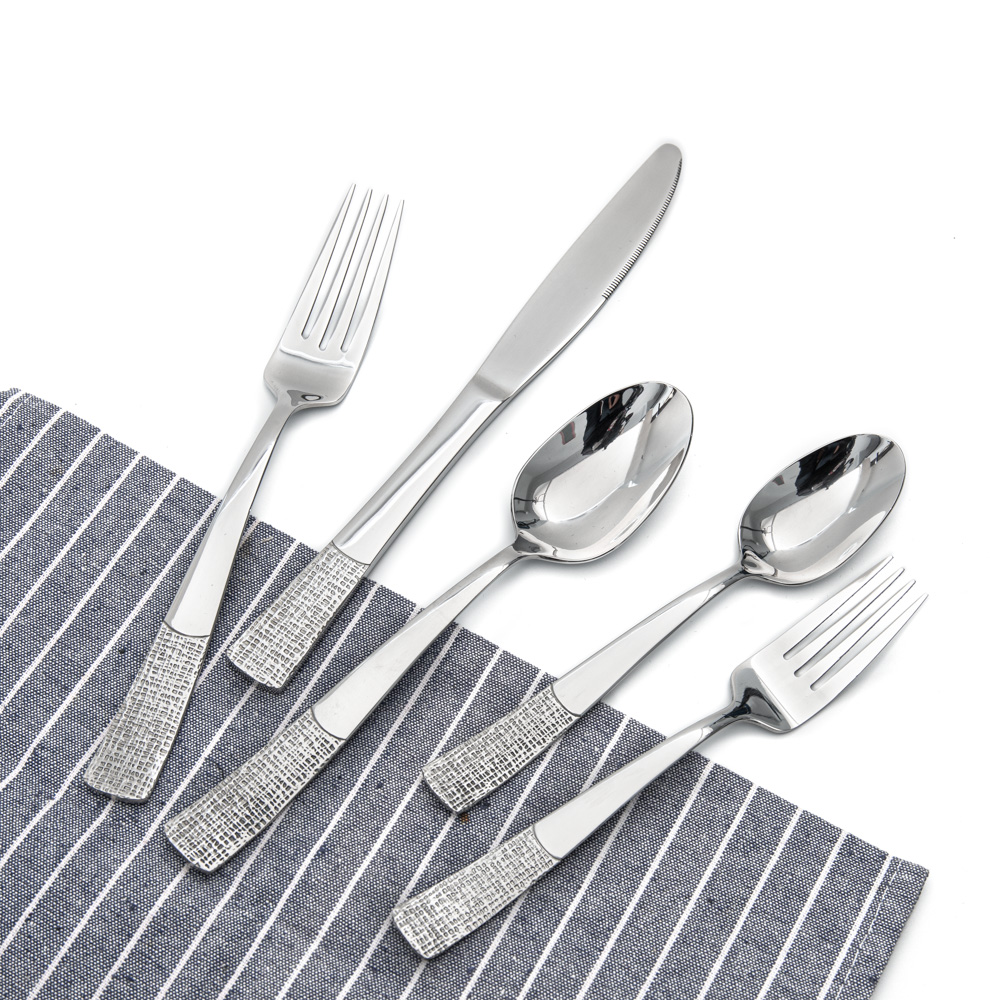 Metal material tableware stainless steel square edged silver flatware spoon fork and knife cutlery set