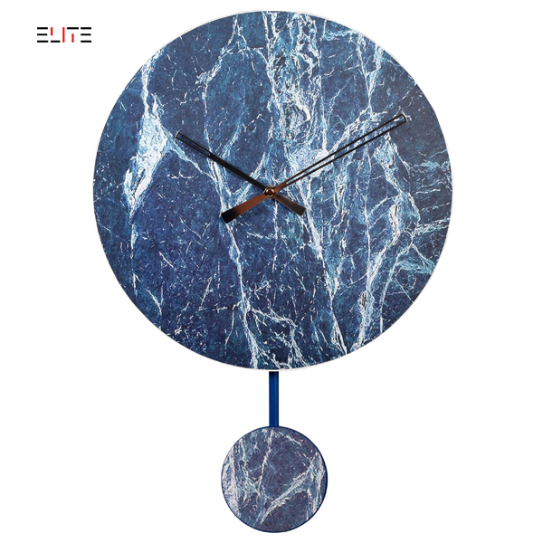 MDF frameless marble pattern wall clock with pendulum