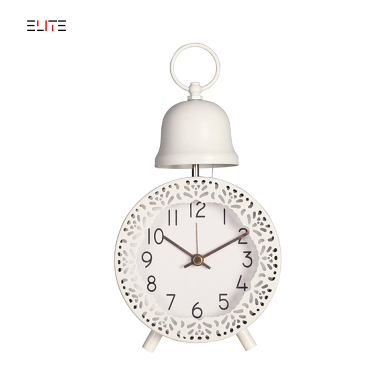 Metal single-bell alarm clock with decorative pattern on the case