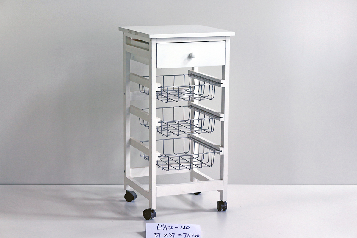 DinningTrolley Rolling kitchen wooden trolley home kitchen metal shelves and organizer w/ castors Multifunctional storage cabinet