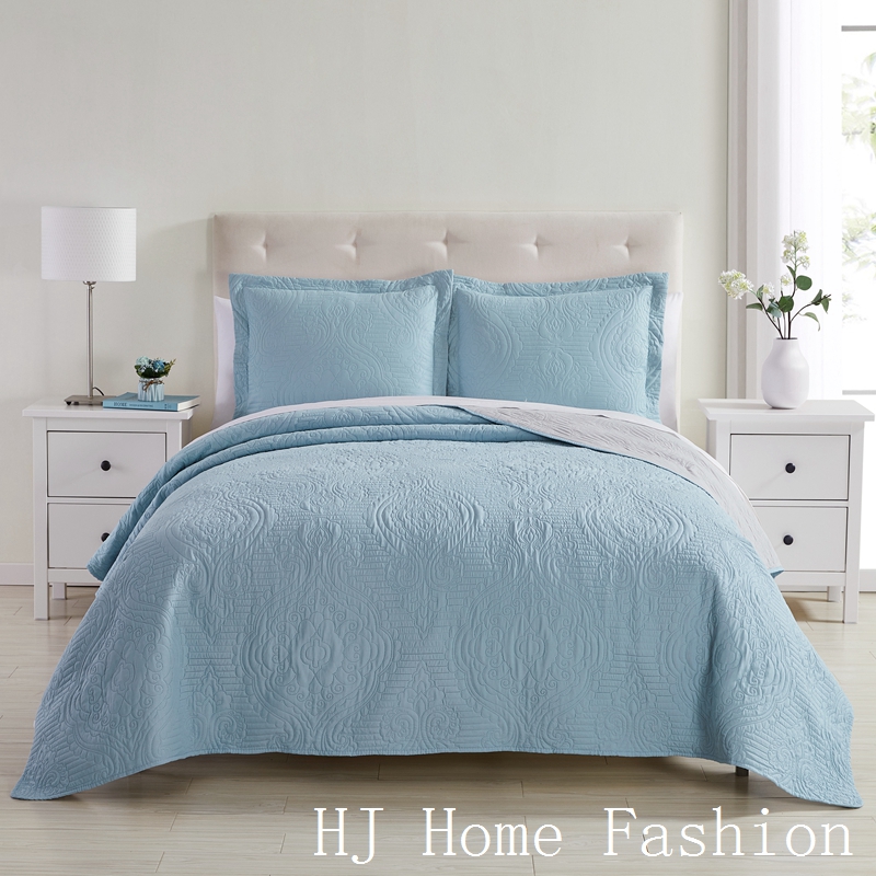 3PC garment washed Reversible Pinsonic Quilt set ultra soft damask bedspread