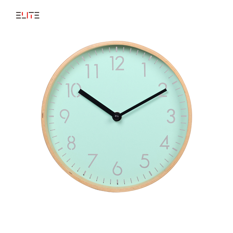 Plywood wall clock with hollow out numbers on plastic dial