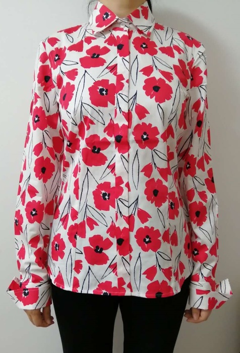 women woven printed shirt，ladies shirt , women blouses, satin printed, printed shirt, casual shirt,