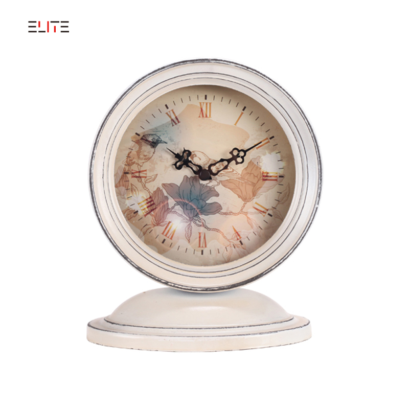 Metal table clock with antique finish
