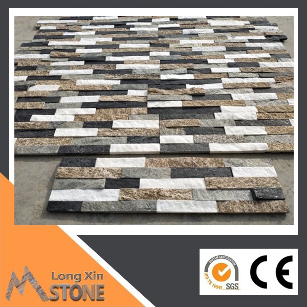 Natural black-white-green-yellow mix color quartzite stone wall cladding with 5 raws