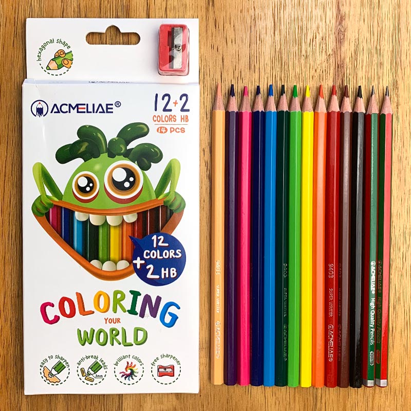 12C Color Pencil + 2Pcs HB Pencils + 1 Pcs Sharpener Set