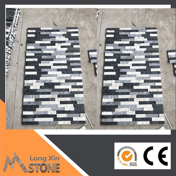 Natural black-white-blue mix color quartzite stone wall cladding with 5 raws