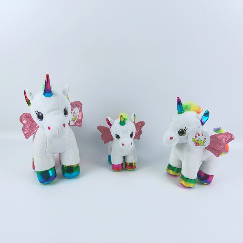 Plush standing unicorn toy soft stuffed big shinny eyes unicorn plush unicorn with wings