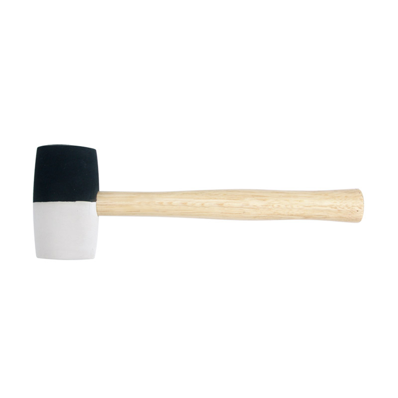 Black/white rubber hammer with wooden handle