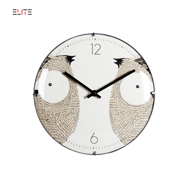 Plastic wall clock with convex glass