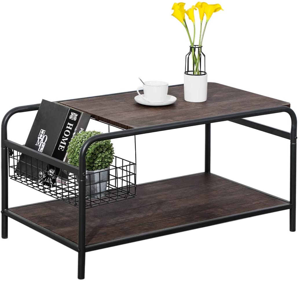 Coffee Table Industrial Side Table Living Room Table with Metal Frame for Home Office