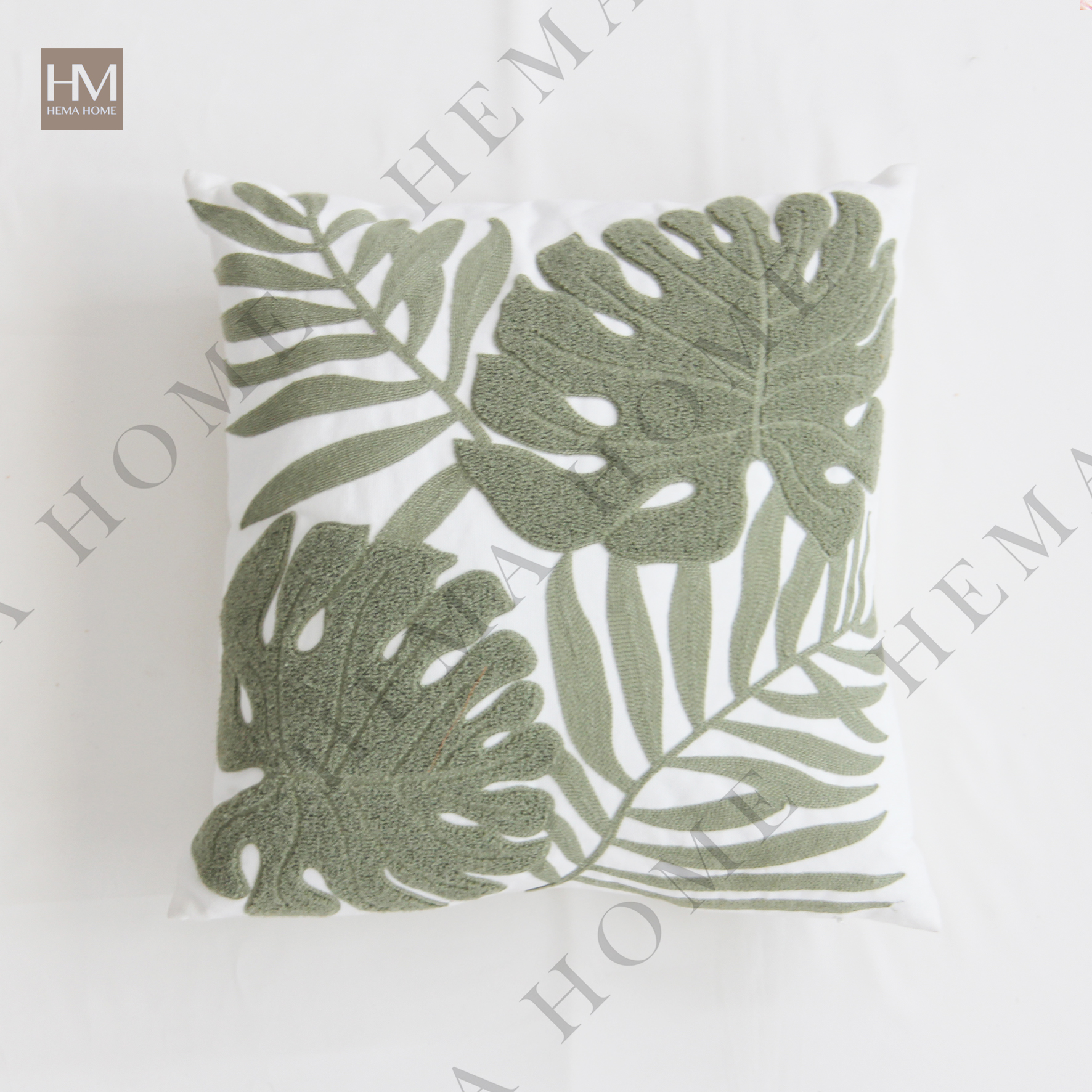An Embroidery Leaves Cotton Cushion
