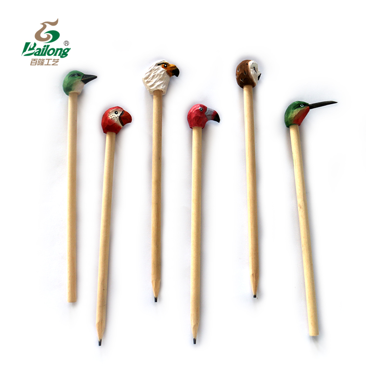 Wooden carved animal head pencil
