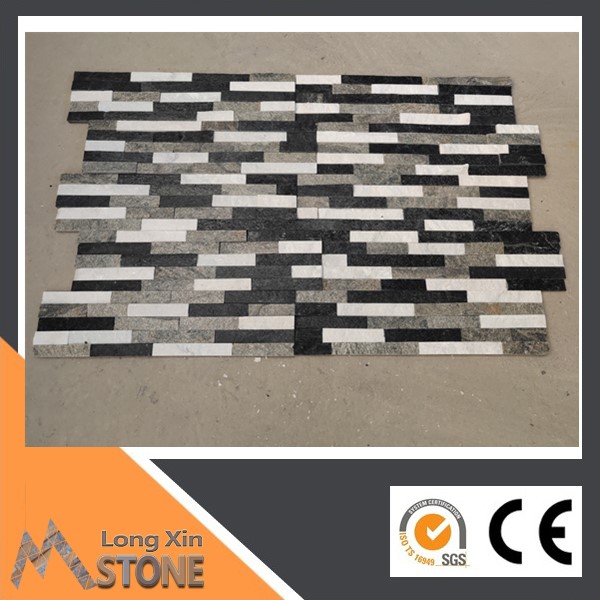 Natural black-white-green mix color quartzite stone wall cladding with 5 raws