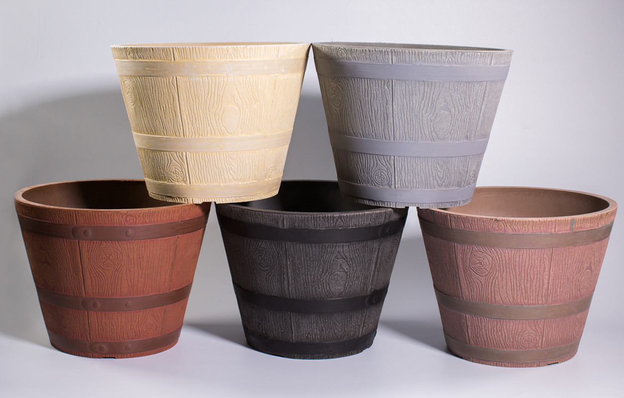 Home & Garden Wood Imitated Flower Pot Barrel Plastic Planter