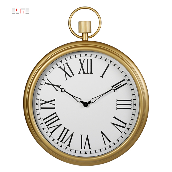 Metal wall clock with golden painting in hangding clock style